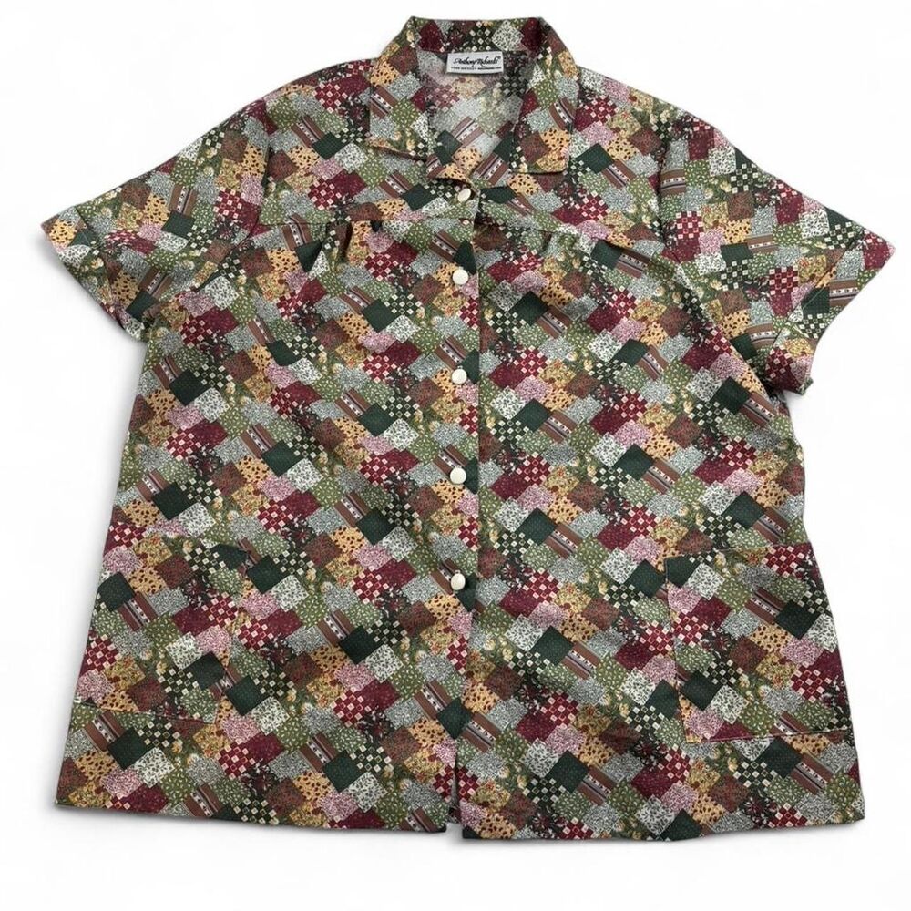 Vintage Patchwork Button Up Shirt Multicolor Women’s L XL Cottagecore